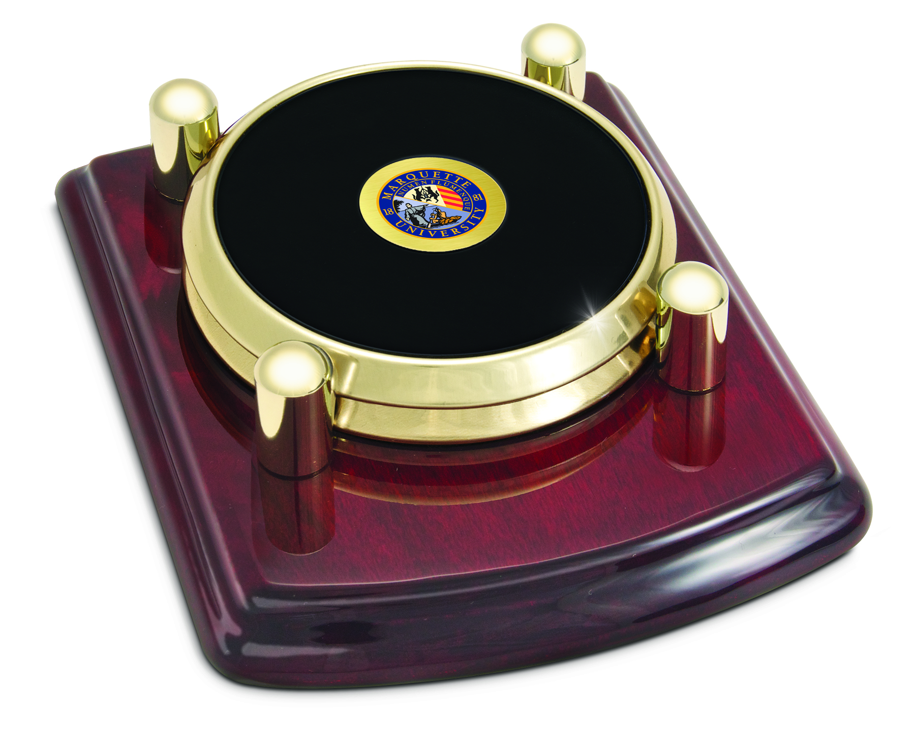 Set of Two Gold-Tone Round Coasters in Stand